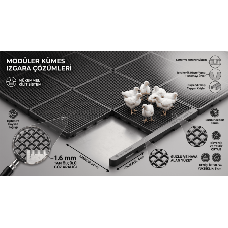 Kümes Yer Izgarası Siyah 50x50 cm – 1,6 mm Göz Aralıklı Plastik Kümes Izgarası